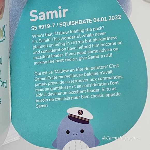 SAMIR 🐳5" Blue Whale w Sailor Captain Hat Original Squishmallow By Kellytoy NWT - Picture 4 of 8
